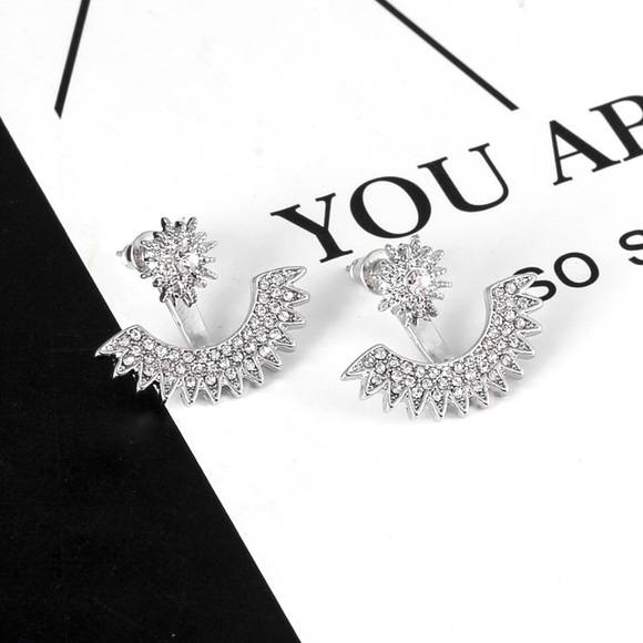 Silver Crystal Studs w/ Earring Jackets - Picture 4 of 7